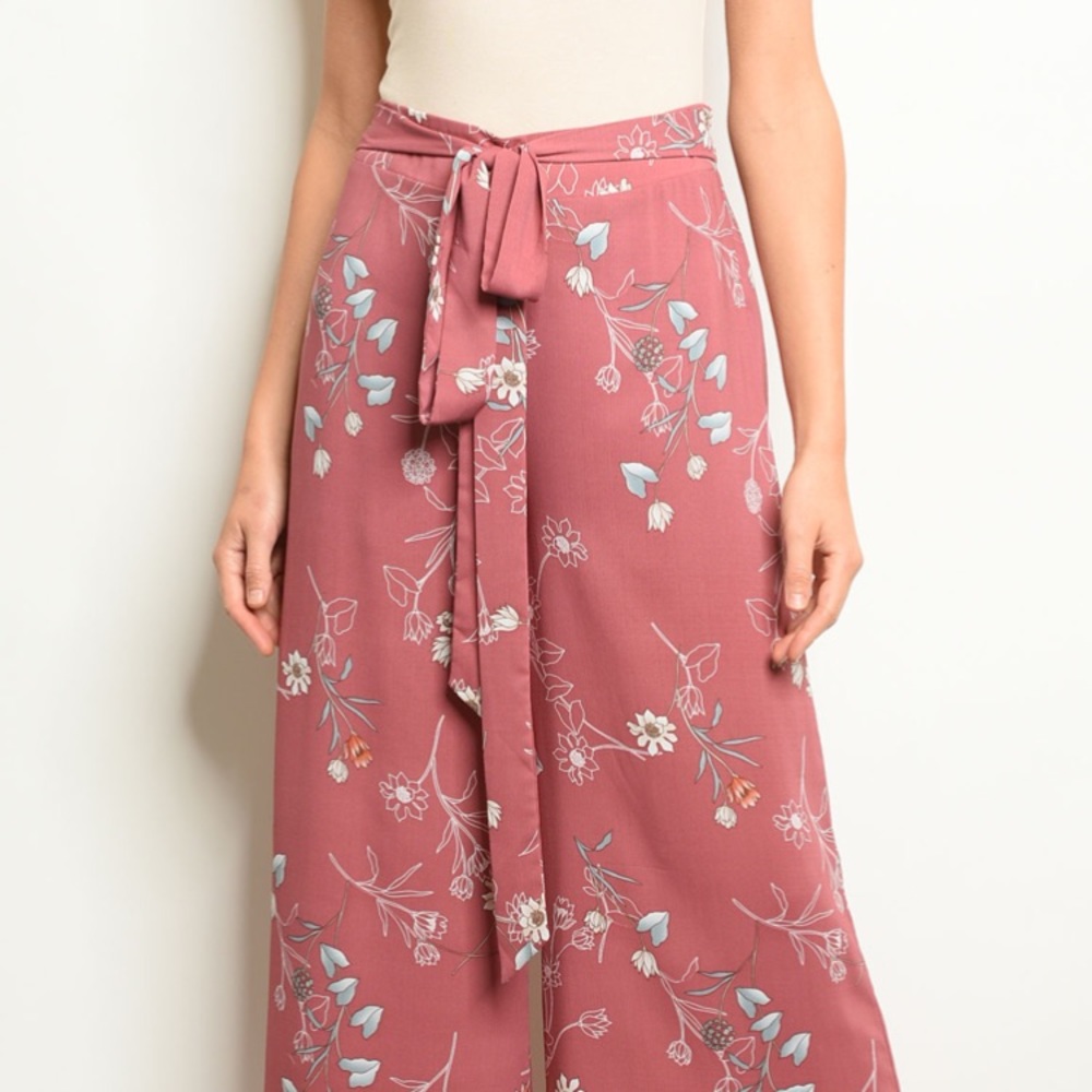 🆕 Mauve Floral Wide Leg Pants - Picture 2 of 5
